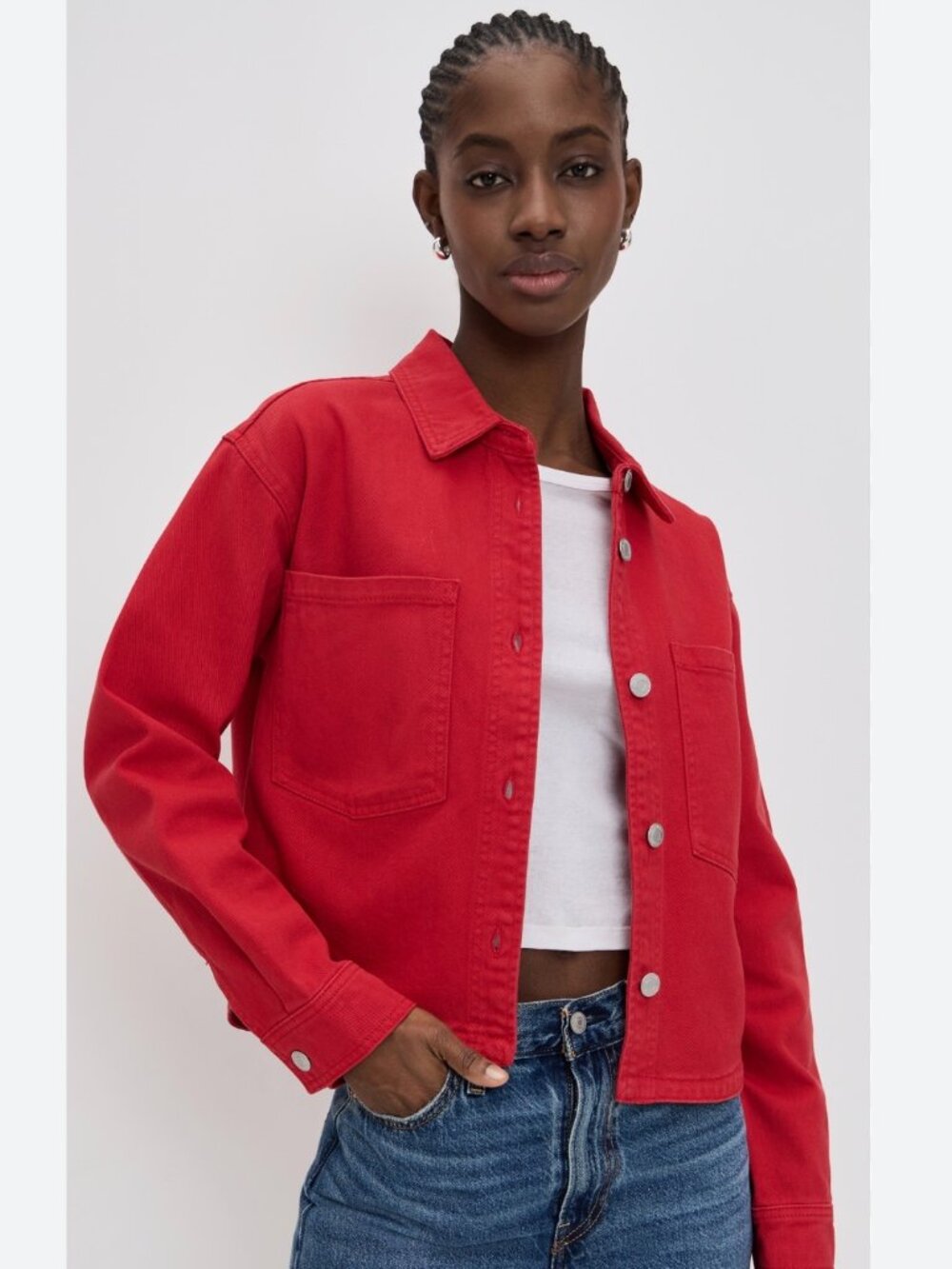 Z Supply Bright Red All Day Cropped Denim Jacket, M